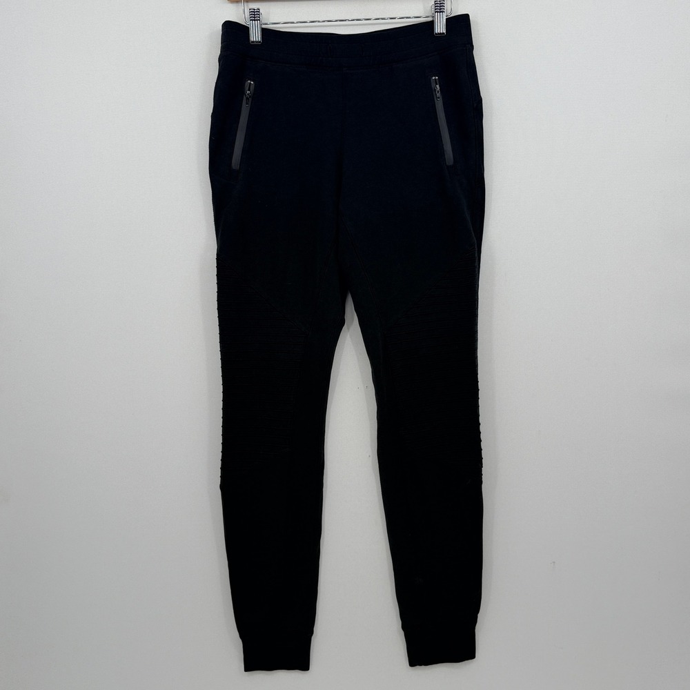 Alo Yoga Moto Jogger Women Small Black Ribbed Panels Athleisure Streetwear Edgy